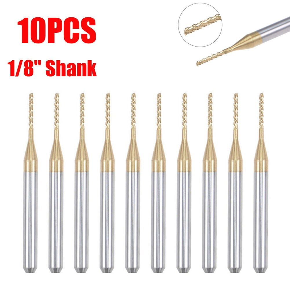 10pcs 1mm Titanium Coat Carbide End Mill Engraving CNC Router Bits 1/8
