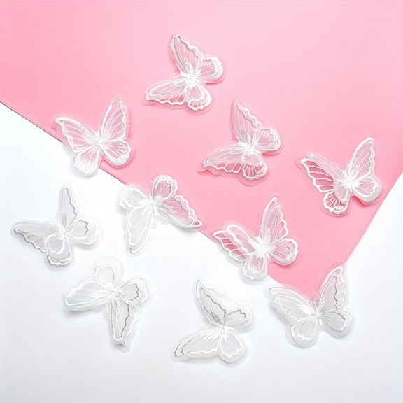 10pcs 2.52x2.13inch Butterfly Double-Layer Mesh Three-Dimensional No-Adhesive Backing Patches for Clothes, Bags, and Headwear DIY Fabric Patches