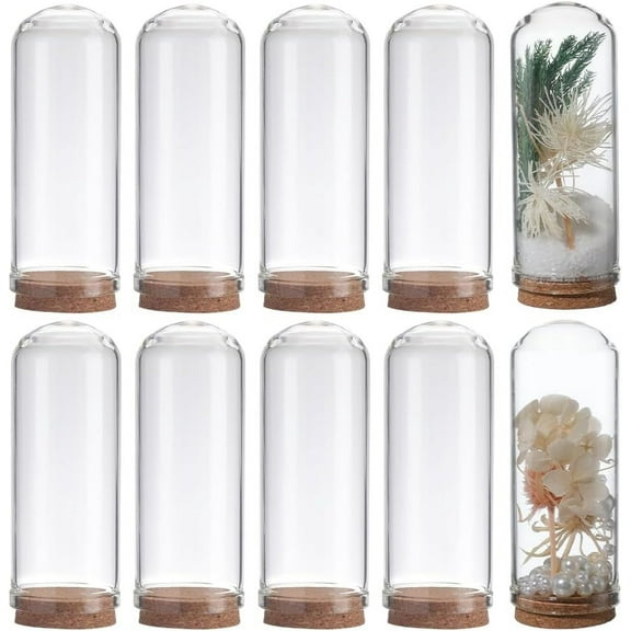 10pcs 2.76 inch Glass Display Dome Cloche Bell Jar Mini Glass Bottles with Cork Base Display Case for Flower Storage Christmas Party Favor Gift Home Decor