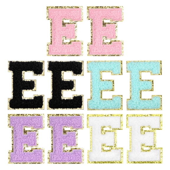 10pcs 2" Chenille Letter E Patches, Multicolored Chenille Embroidered Patch