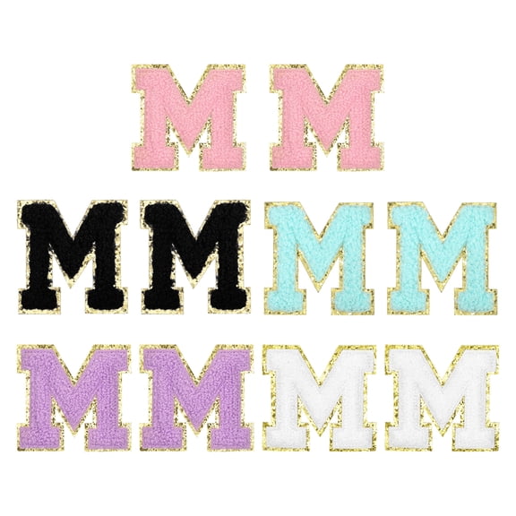 10pcs 2" Chenille Letter M Patches, Multicolored Chenille Embroidered Patch
