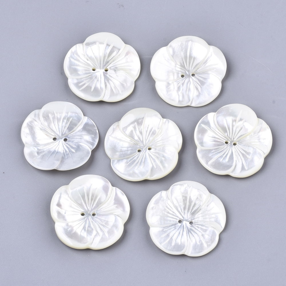 10pcs 2-Hole White Shell Mother of Pearl Shell Buttons Flower Seashell color 27x27.5x4mm Hole: 1.4mm