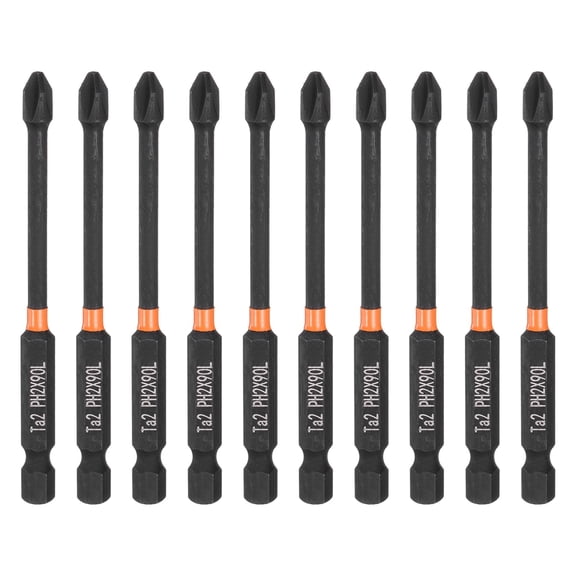 10pcs #2 Phillips Impact Screwdriver Bit PH2 1/4" Hex Shank 3.54" (90mm) Long Magnetic Cross Head Drill Bits S2 Steel Industrial Screw Driver for Impact Power Drivers, Black/Yellow