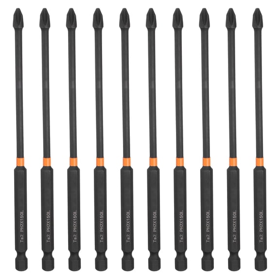 10pcs #2 Phillips Impact Screwdriver Bit PH2 1/4" Hex Shank 5" (150mm) Long Magnetic Cross Head Drill Bits S2 Steel Industrial Screw Driver for Impact Power Drivers, Black/Yellow