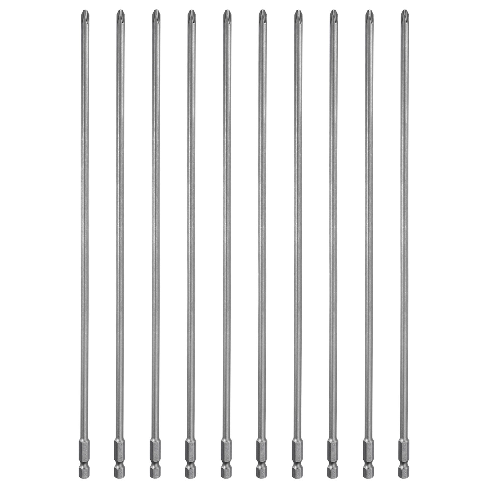 10pcs #2 Phillips Screwdriver Bit PH2 1/4" Hex Shank 12" (300mm) Long Magnetic S2 Steel Industrial Grade Screw Driver Bit Cross Head Electric Drill Bits 0.2" (5mm) Rod