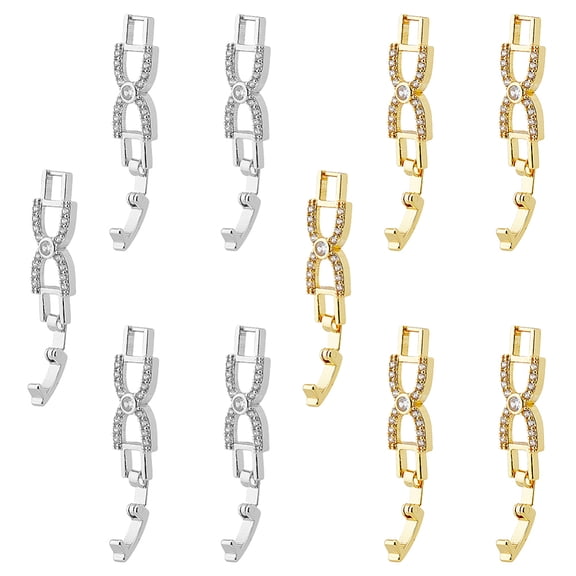 10pcs 2 colors Bowknot Rhinestone Foldover Extension Clasp Platinum golden CZ Fold Over Clasp Watch Band Clasps Cubic Zirconia Watch Band Clasps Bracelets Clasp for Jewelry Making