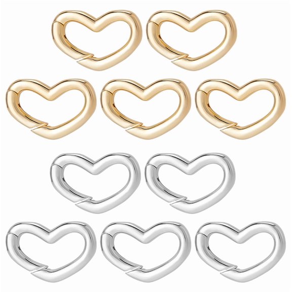 10pcs 2 colors Heart Shape Key Ring golden & Platinum Plated Spring Gate Ring Clasps 11.5x17x2.5mm Keyring Key Chain Buckles for Handbag Purse Shoulder Strap