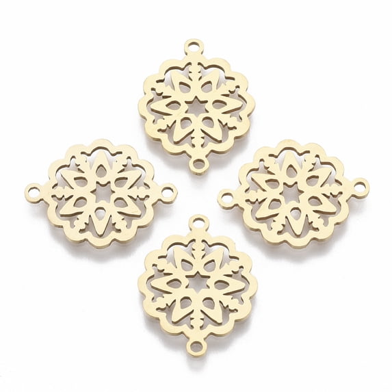 10pcs 201 Stainless Steel Links connectors Laser Cut Flower Golden 19x15x1mm Hole: 1.2mm