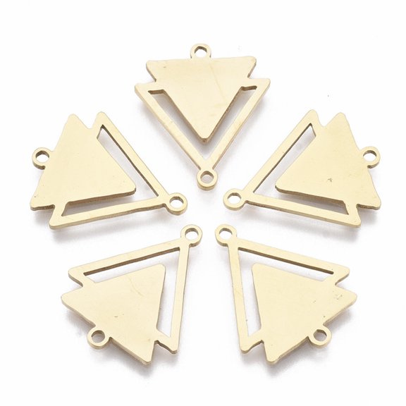 10pcs 201 Stainless Steel Links connectors Laser Cut Links Double Triangle Golden 19.5x16x1mm Hole: 1.4mm