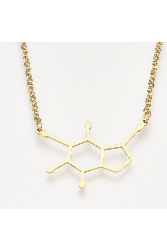 10pcs 201 Stainless Steel Necklaces with Cable Chains Dopamine Molecular Structure Golden 17.5 inch(44.5cm) 2mm Dopamine Molecular Structure: 22x32.5x1mm