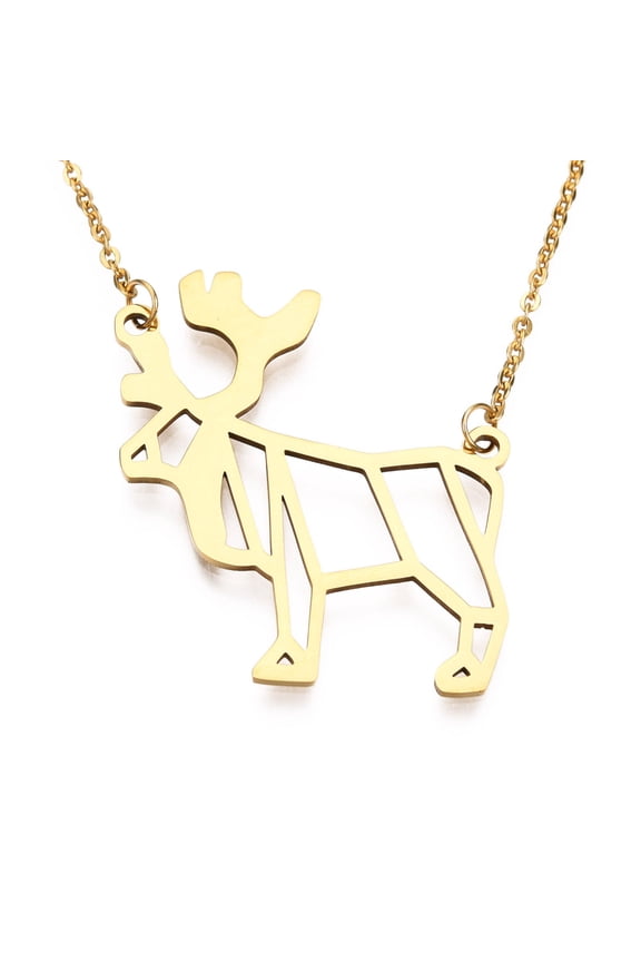 10pcs 201 Stainless Steel Necklaces with Cable Chains Christmas Reindeer/Stag Golden 17.9 inch(45.5cm) 2mm Reindeer: 30.5x35x1mm