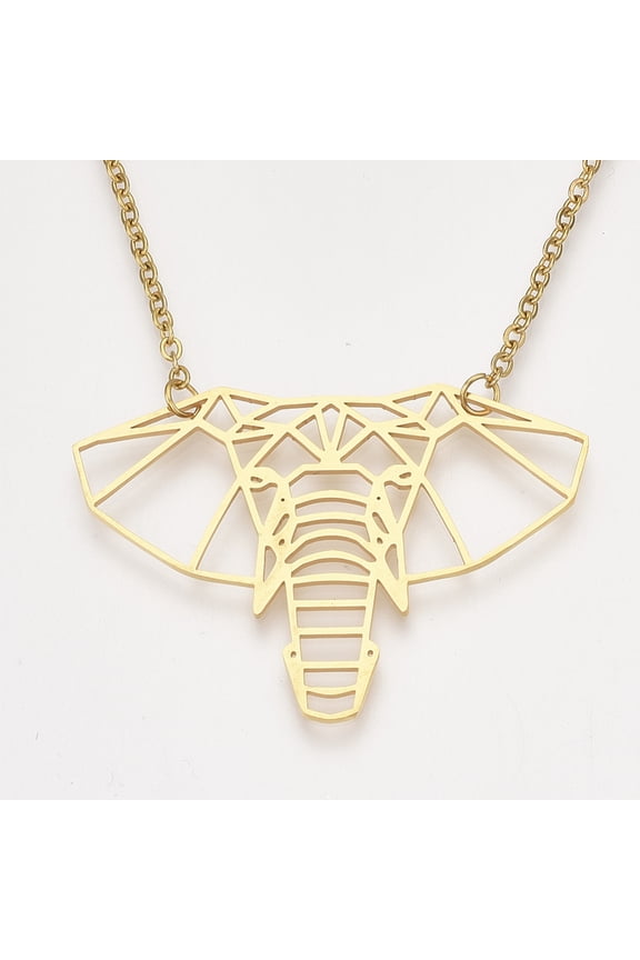 10pcs 201 Stainless Steel Origami Necklaces with Cable Chains Elephant Golden 17.7 inch(45cm) 2mm Elephant: 33x47x1mm