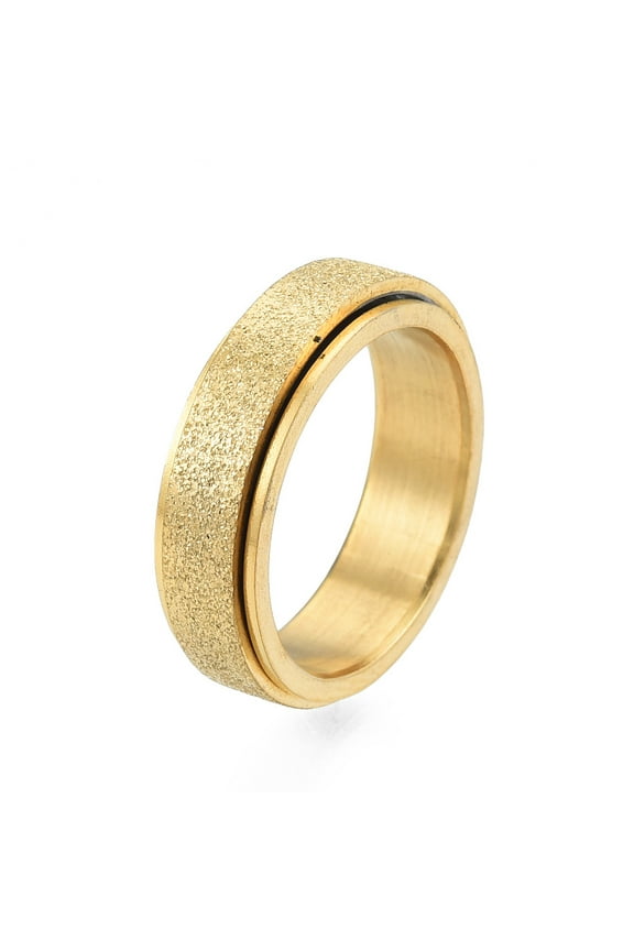10pcs 201 Stainless Steel Sand Blast Rotating Finger Ring Calming Worry Meditation Fidget Spinner Ring for Women Light golden Inner Diameter: 17mm