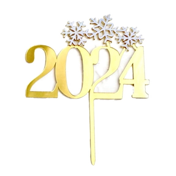10pcs 2024 New Year Cake Toppers Gold Color Acrylic Cake Decoration Christmas Snowflake Cake Decorating Tool Party Gift