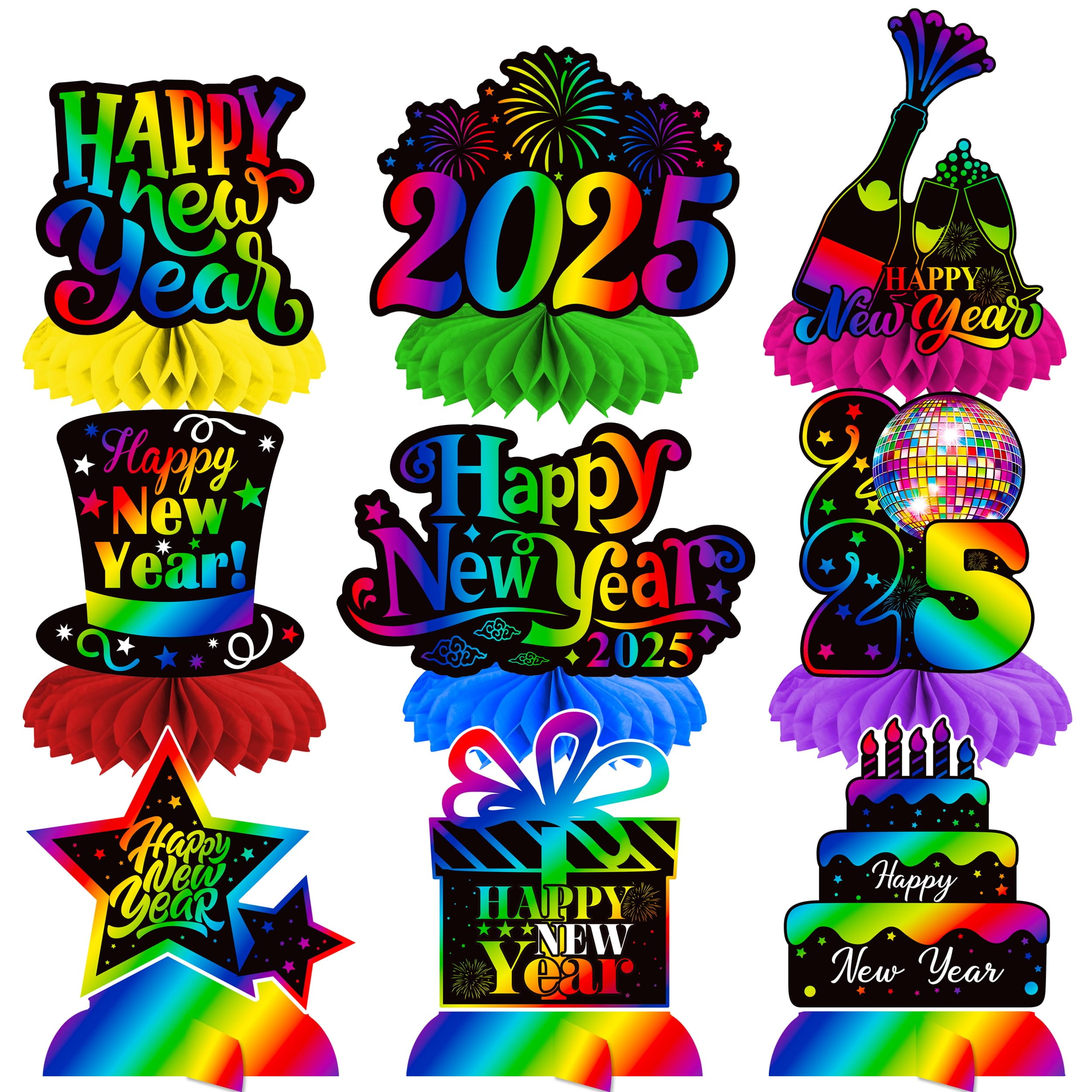 10pcs 2025 Happy New Year Party Centerpieces Colorful New