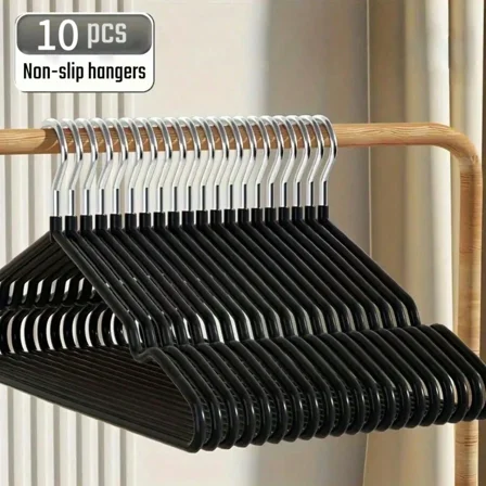 10pcs/20pcs Non-Slip Heavy Duty Clothes Hangers, (15.75"*7.87"), 30-40g/1pc Black Anti-Slip Heavy Clothes Hanger, Bedroom Supplies, Storage Supplies