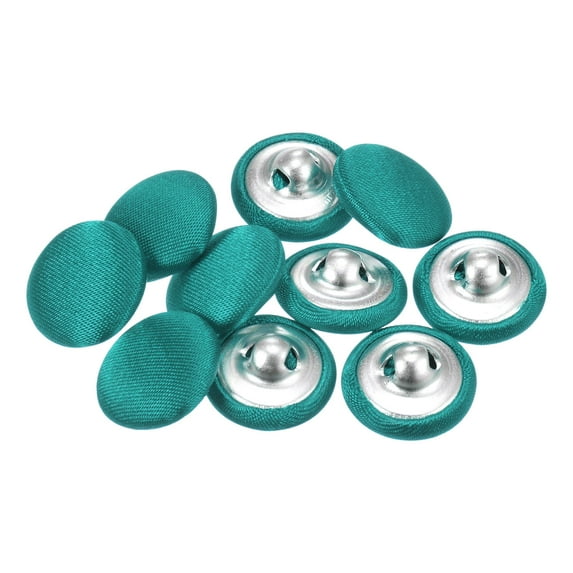 10pcs 24L Fabric Cloth Covered Button 15mm Round Metal Shank Sewing Buttons for Suits Blouses Sweaters, Dark Green