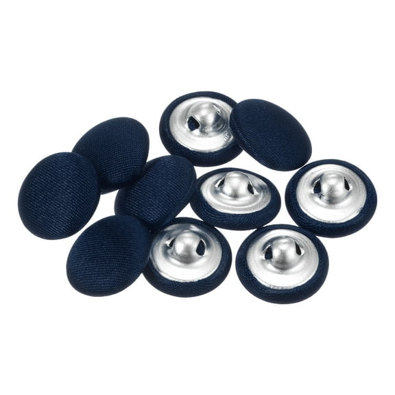 10pcs 24L Fabric Cloth Covered Button 15mm Round Metal Shank Sewing Buttons for Suits Blouses Sweaters, Deep Navy