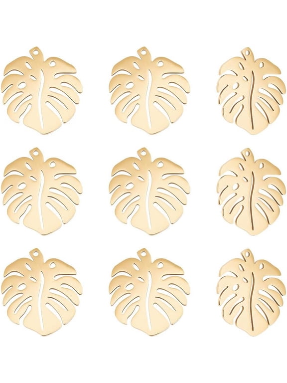 10pcs 24mm Long Golden 201 Stainless Steel Tropical Leaf Charms Flat Hollow Foliage Monstera Leaves Pendants Drop Dangle Earrings Metal Autumn Plant Charm for DIY