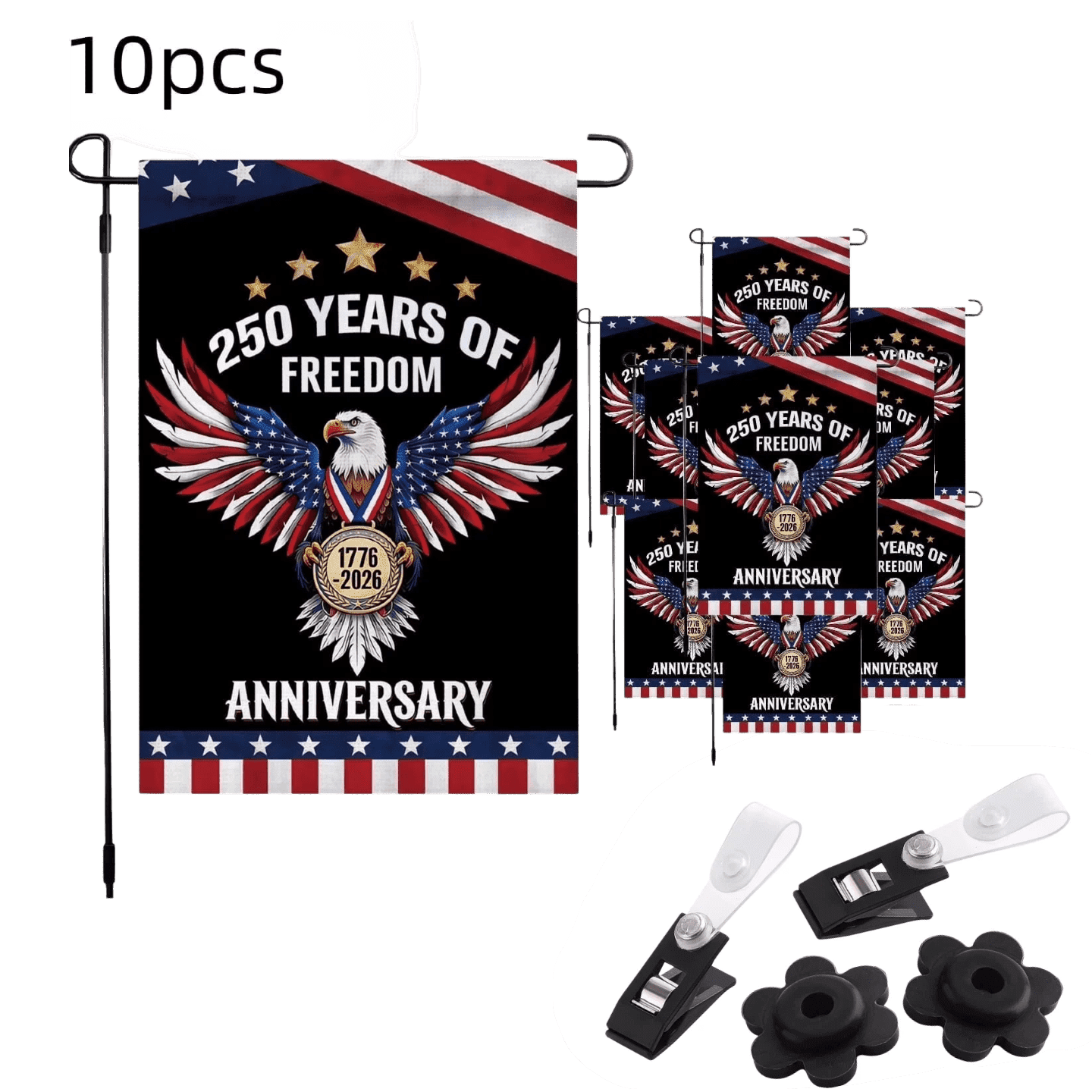 10pcs 250th Anniversary Flag 250 Years of Freedom Flag with Eagle 1776-2026 Patriotic Flags Outdoor Lawn Garden Decor Doubleside Polyester