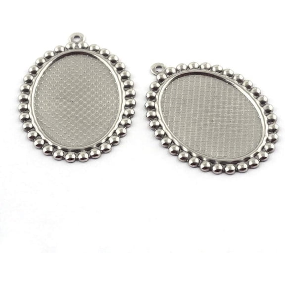 10pcs 25x18mm Oval Pendant Cabochon Settings Stainless Steel Pendants Bezel Pendant Trays Blanks Setting for Jewelry Making DIY Findings DIY