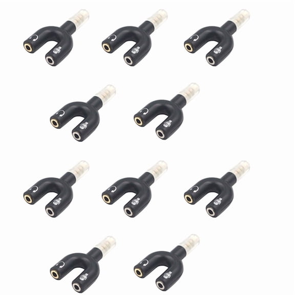 10pcs 3.5mm Headphone Jack Audio Splitter U Type Adapter Microphone and Audio 2-in-1 Swivel Connector Black