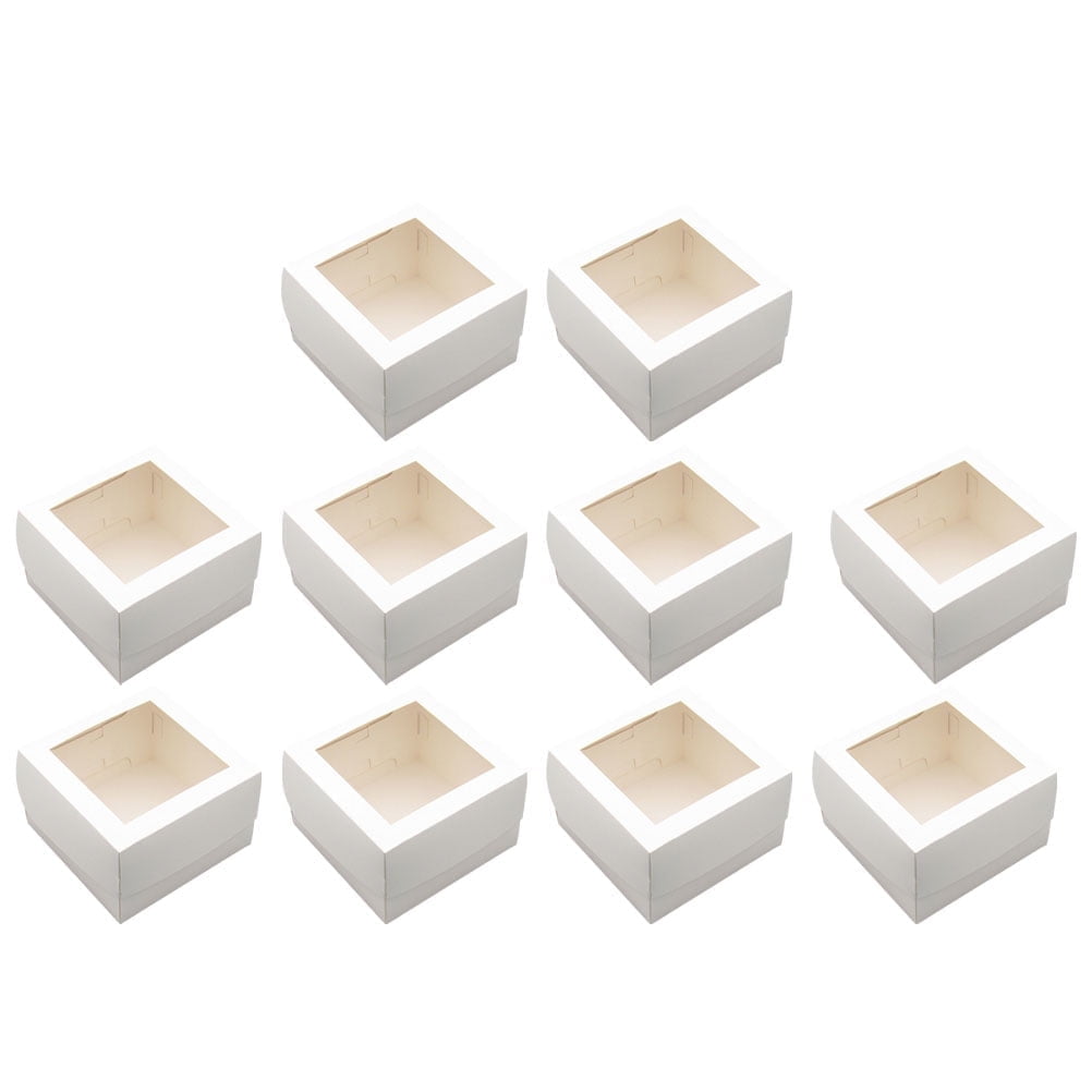 10pcs 4 Inch White Bakery Boxes with Window Cookie Boxes Cake Boxes Dessert Boxes Pastry Boxes for Strawberries Cupcakes Chocolate Muffins Donuts and Party Favor