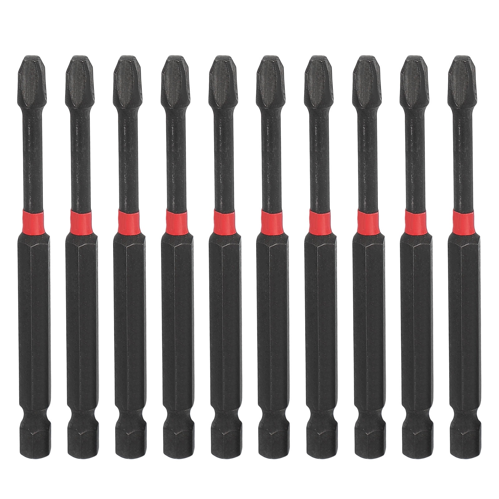 10pcs #3 Phillips Impact Screwdriver Bit PH3 1/4" Hex Shank 3.5" (90mm) Long Magnetic Cross Head Drill Bits S2 Steel Industrial Screw Driver for Impact Power Drivers, Black/Red