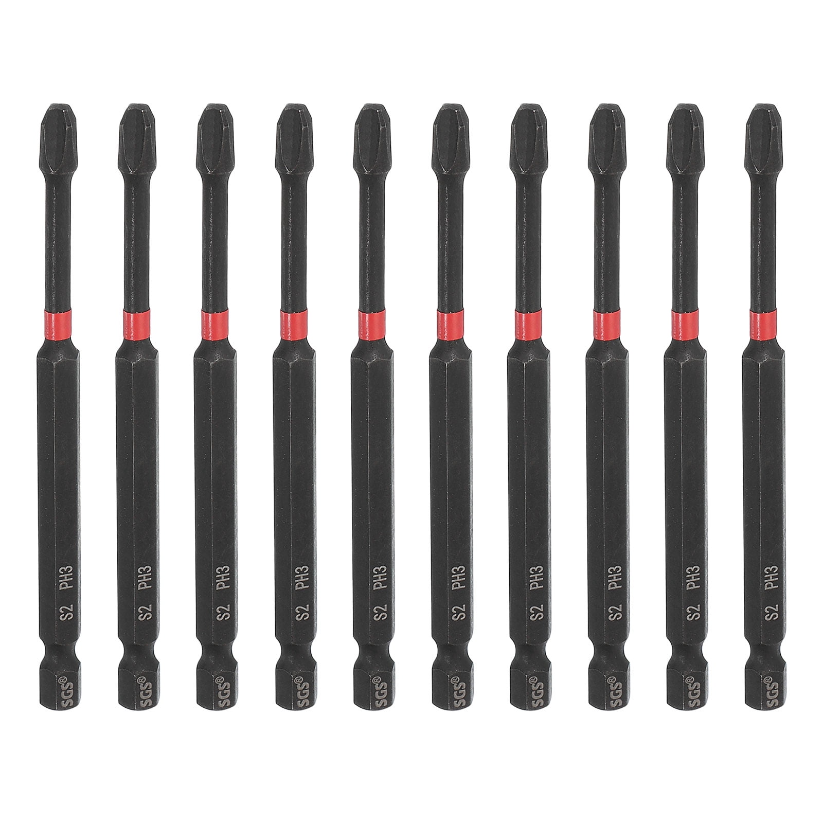 10pcs #3 Phillips Impact Screwdriver Bit PH3 1/4" Hex Shank 4" (100mm) Long Magnetic Cross Head Drill Bits S2 Steel Industrial Screw Driver for Impact Power Drivers, Black/Red