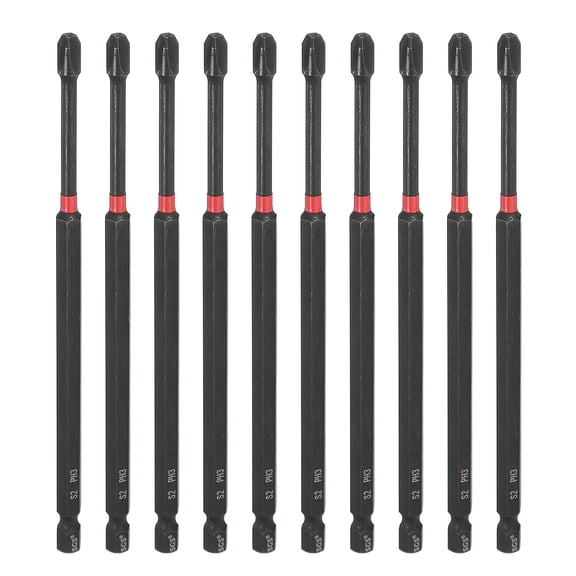 10pcs #3 Phillips Impact Screwdriver Bit PH3 1/4" Hex Shank 6" (150mm) Long Magnetic Cross Head Drill Bits S2 Steel Industrial Screw Driver for Impact Power Drivers, Black/Red