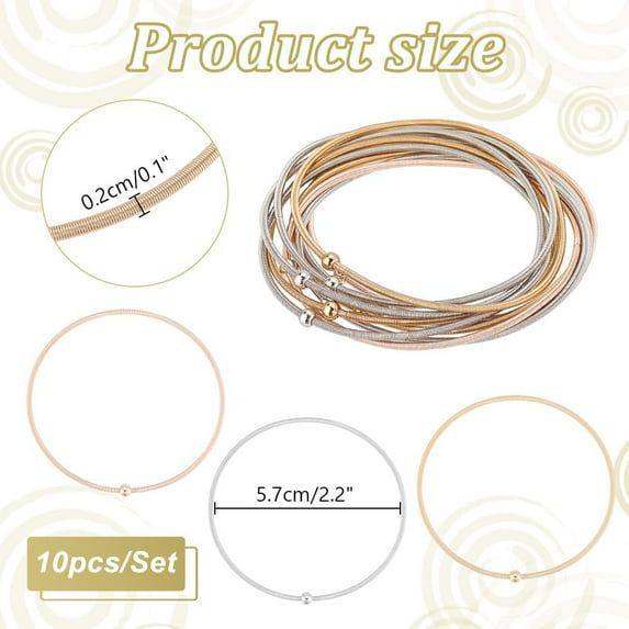 10pcs 3 colors Carbon Steel Wire Spring Chains Stretch Bracelet Guitar String Coil Bracelet for Women Inner Diameter: 2-1/4 inch(5.7cm)