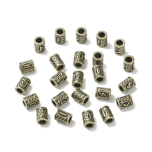 10pcs 304 Stainless Steel Beads Beads for Hair Beards Dreadlocks Hair Braiding Column with Futhark/Futhorc Bronze 13.5x10mm Hole: 6mm