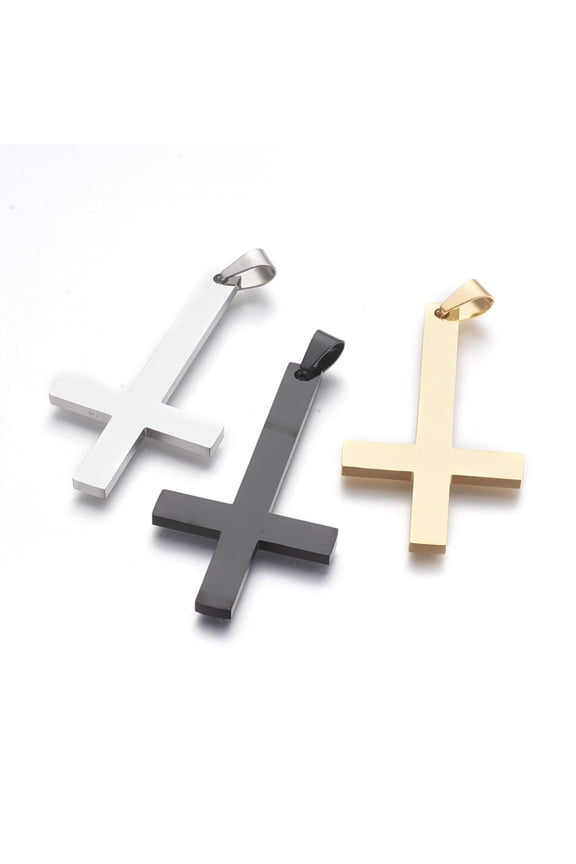 10pcs 304 Stainless Steel Big Pendants Inverted Cross Mixed color 55x30x2.5mm Hole: 4.5x7.5mm