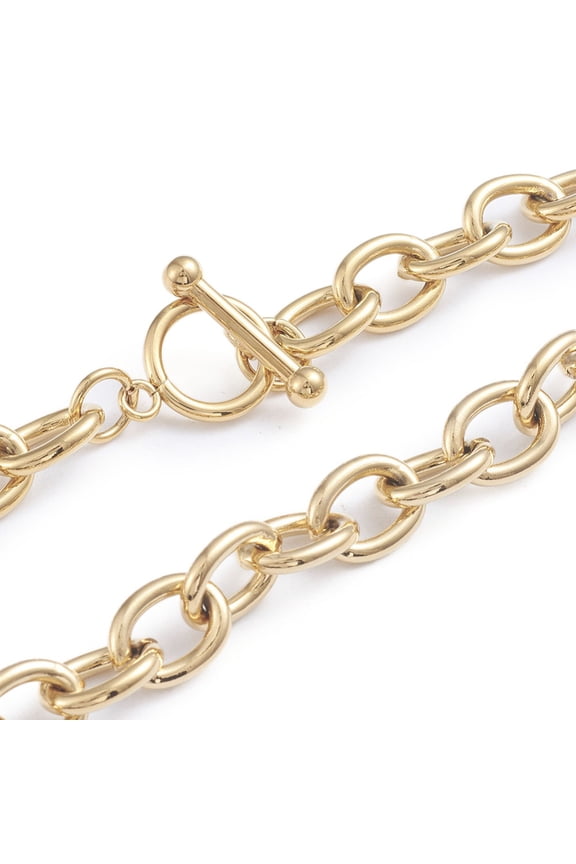 10pcs 304 Stainless Steel Cable Chains Necklaces with Toggle Clasps Golden 18.11 inch(46cm)