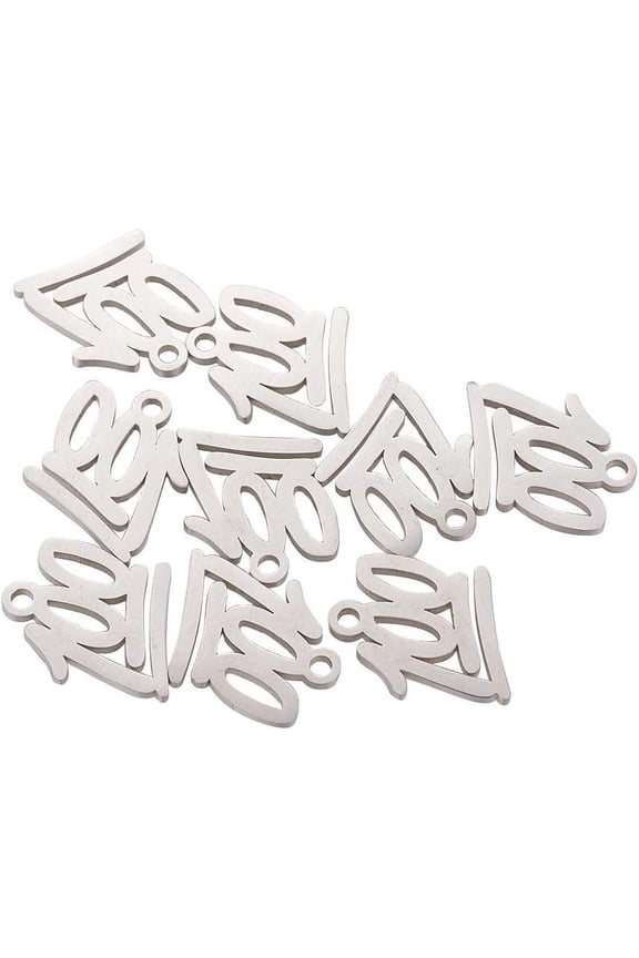 10pcs 304 Stainless Steel Charms Number 100 Shaped Pendants Silver Tone Charms for DIY Jewelry Making 11.3x12.5mm Gray