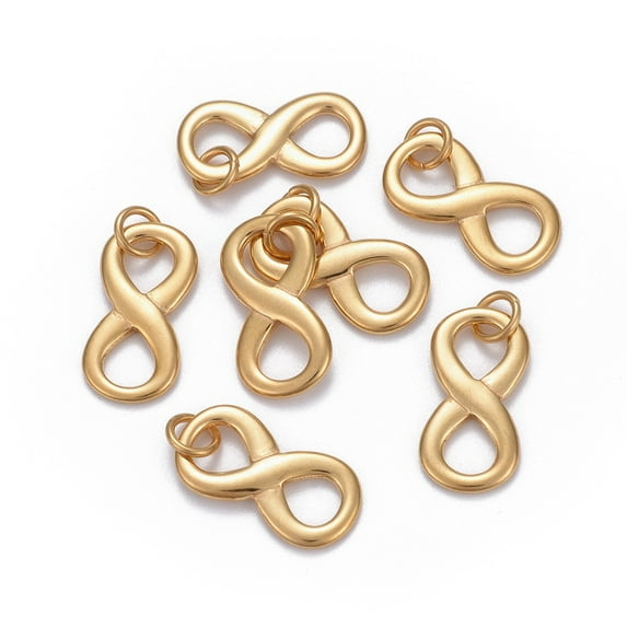 10pcs 304 Stainless Steel Charms with Jump Ring Infinity Golden 20.5x10.5x2mm Hole: 4mm