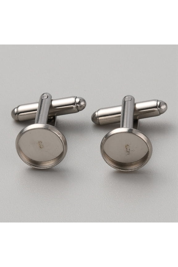 10pcs 304 Stainless Steel Cuff Button Cufflink Findings for Apparel Accessories Stainless Steel color 25.6x11.7mm