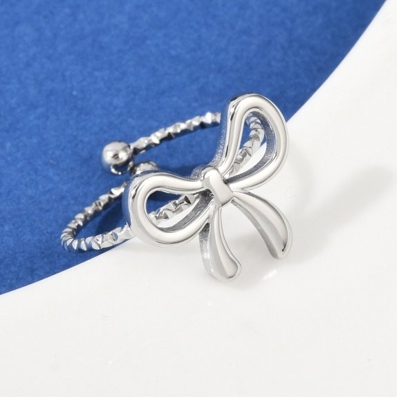 10pcs 304 Stainless Steel Cuff Rings Bowknot Stainless Steel color 15.5x13mm Inner Diameter: 17mm