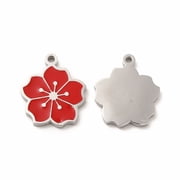 10pcs 304 Stainless Steel Enamel Charms Sakura Red 14x12x1mm Hole 1.2mm