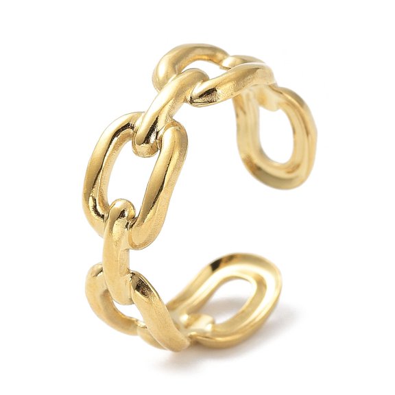 10pcs 304 Stainless Steel Finger Rings Polished Cable Chain style Cuff Rings for Women Real 18K golden Plated 6.5mm Inner Diameter: 18mm