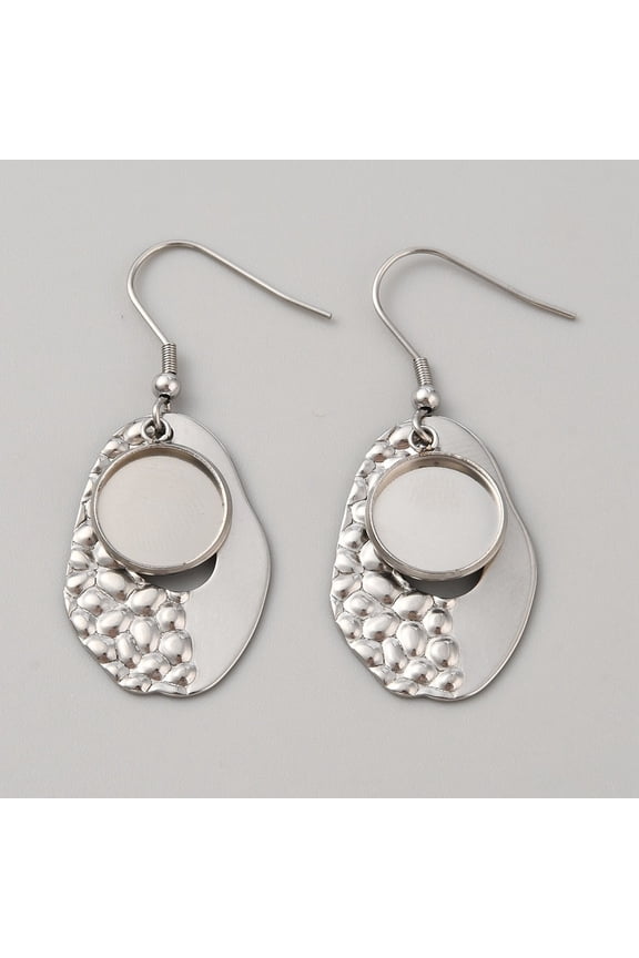 10pcs 304 Stainless Steel Geometry Dangle Earring Settings with Round Cabochon Settings Teardrop Pattern Tray: 12mm 48mm Pin: 0.7mm