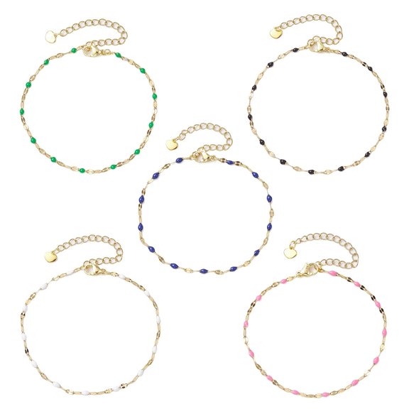 10pcs 304 Stainless Steel Link Chains Bracelets Enamel Charm style Mixed color 7-1/4 inch(18.5cm)