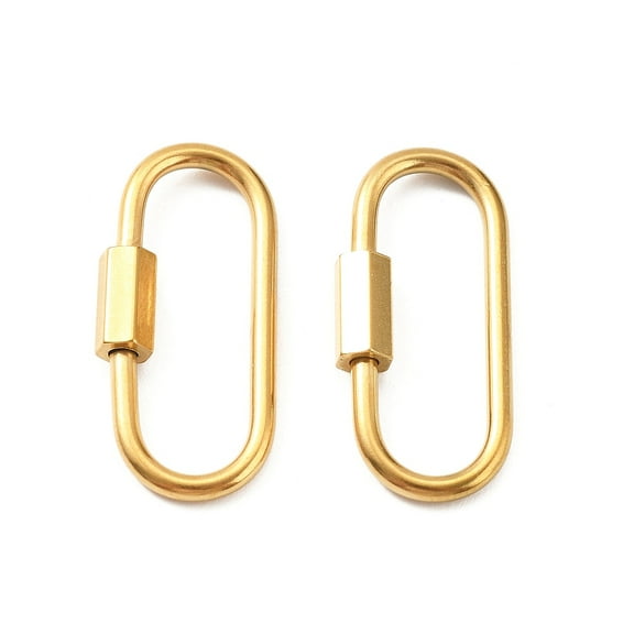 10pcs 304 Stainless Steel Locking Carabiner Real 18K Gold Plated Ion Plating(IP) Rectangle 29x13x2mm