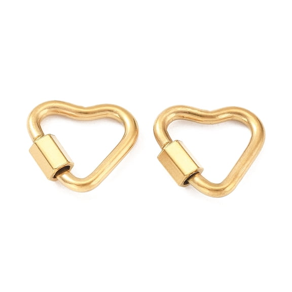 10pcs 304 Stainless Steel Locking Carabiner Real 18K golden Plated Ion Plating(IP) Heart 14.5x16x2mm
