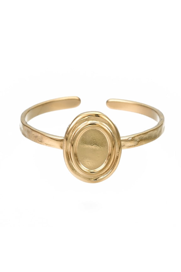 10pcs 304 Stainless Steel Open Cuff Finger Ring Cabochon Settings Oval Golden Size 7 3/4(17.9mm) Tray: 4x5.5mm