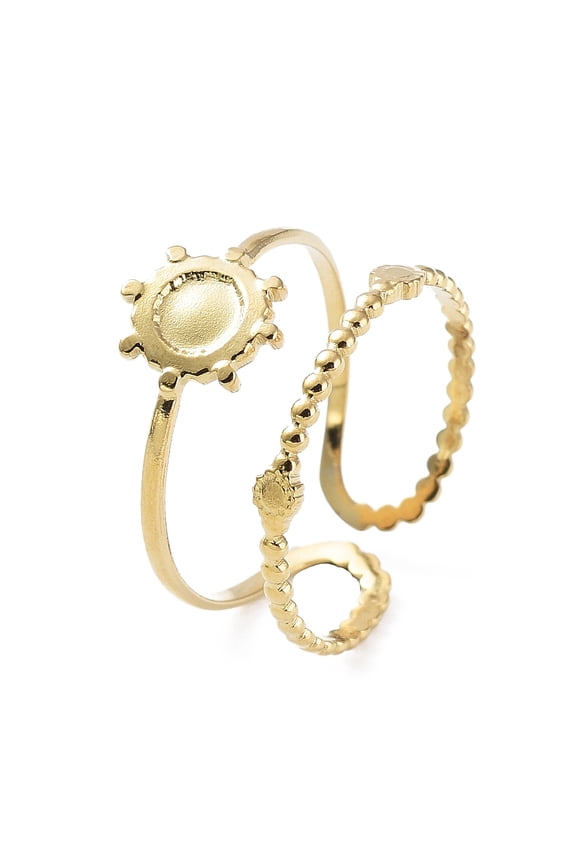 10pcs 304 Stainless Steel Open Cuff Ring Components Bezel Cup Ring Settings Sun with Round Tray golden Size 6 1/4(16.7mm) Tray: 4mm