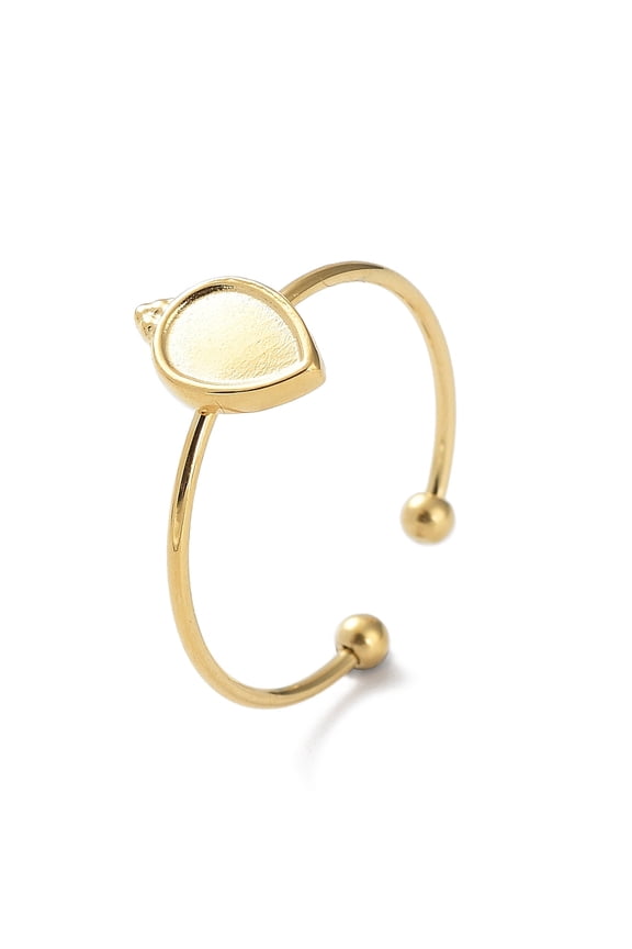 10pcs 304 Stainless Steel Open Cuff Ring Components Bezel Cup Ring Settings Teardop golden Inner Diameter: 18mm Tray: 6.5x4.5mm