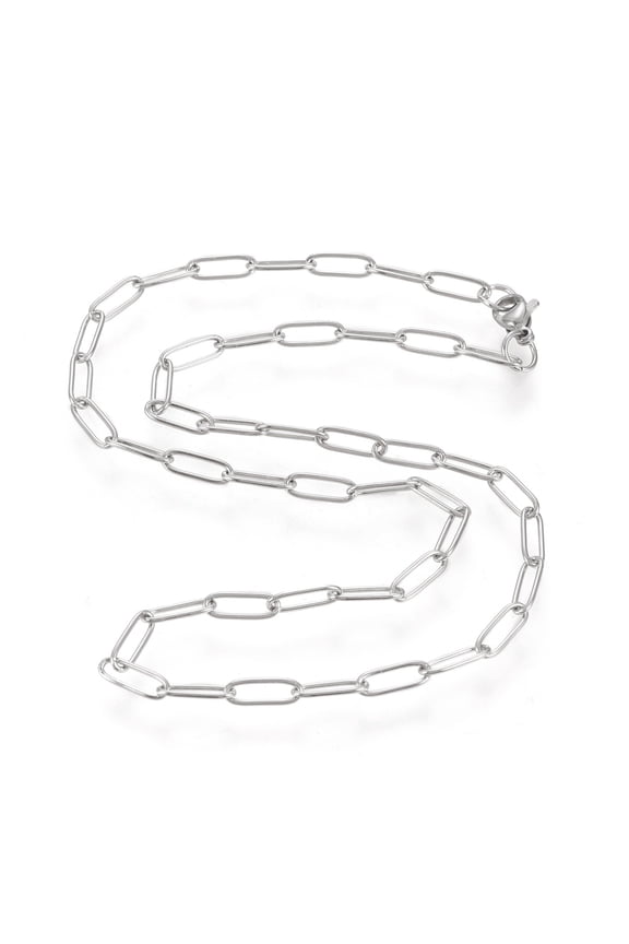 10pcs 304 Stainless Steel Paperclip Chain Necklace with Lobster Claw Clasps Stainless Steel color 15.75 inch(40cm) Stainless Steel