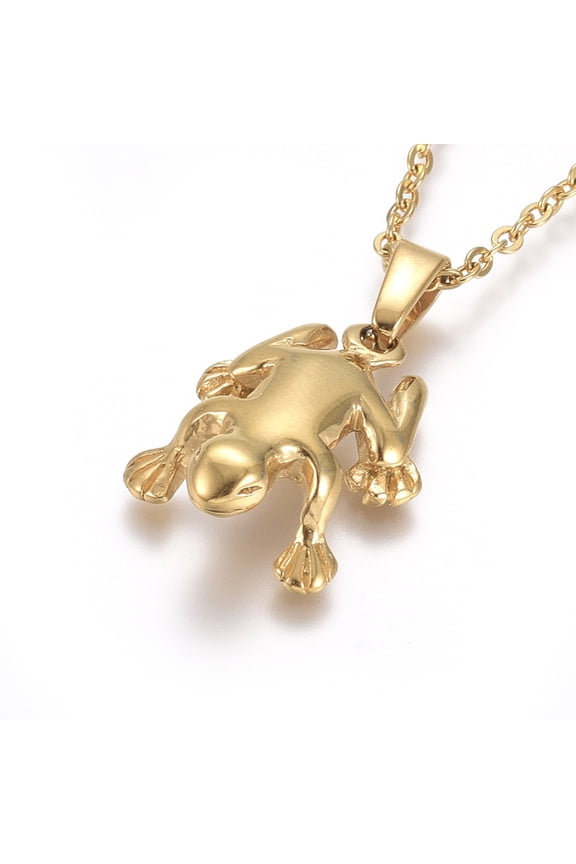 10pcs 304 Stainless Steel Pendant Necklaces with Cable Chains and Lobster Claw Clasps Frog Golden 17.6 inch(44.8cm) 1.5mm