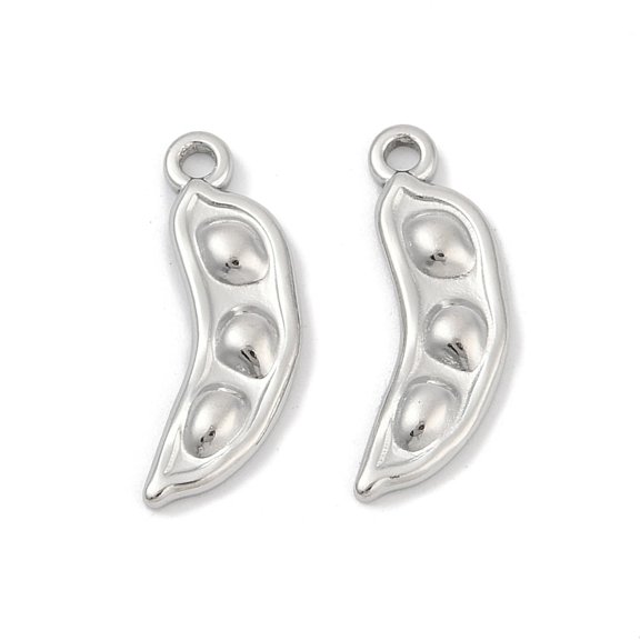 10pcs 304 Stainless Steel Pendants Anti-Tarnish Peas Charm Stainless Steel color 19x7.5x2.5mm Hole: 1.6mm